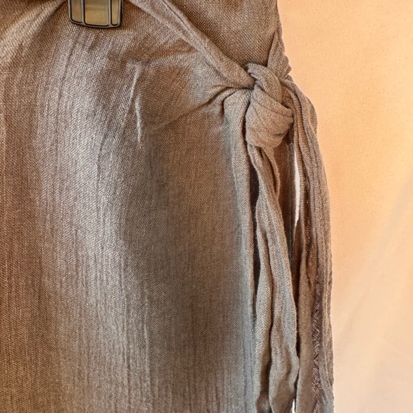 Zara Dark Olive Linen Wrap Skirt with Side Tie - Picture 3 of 5